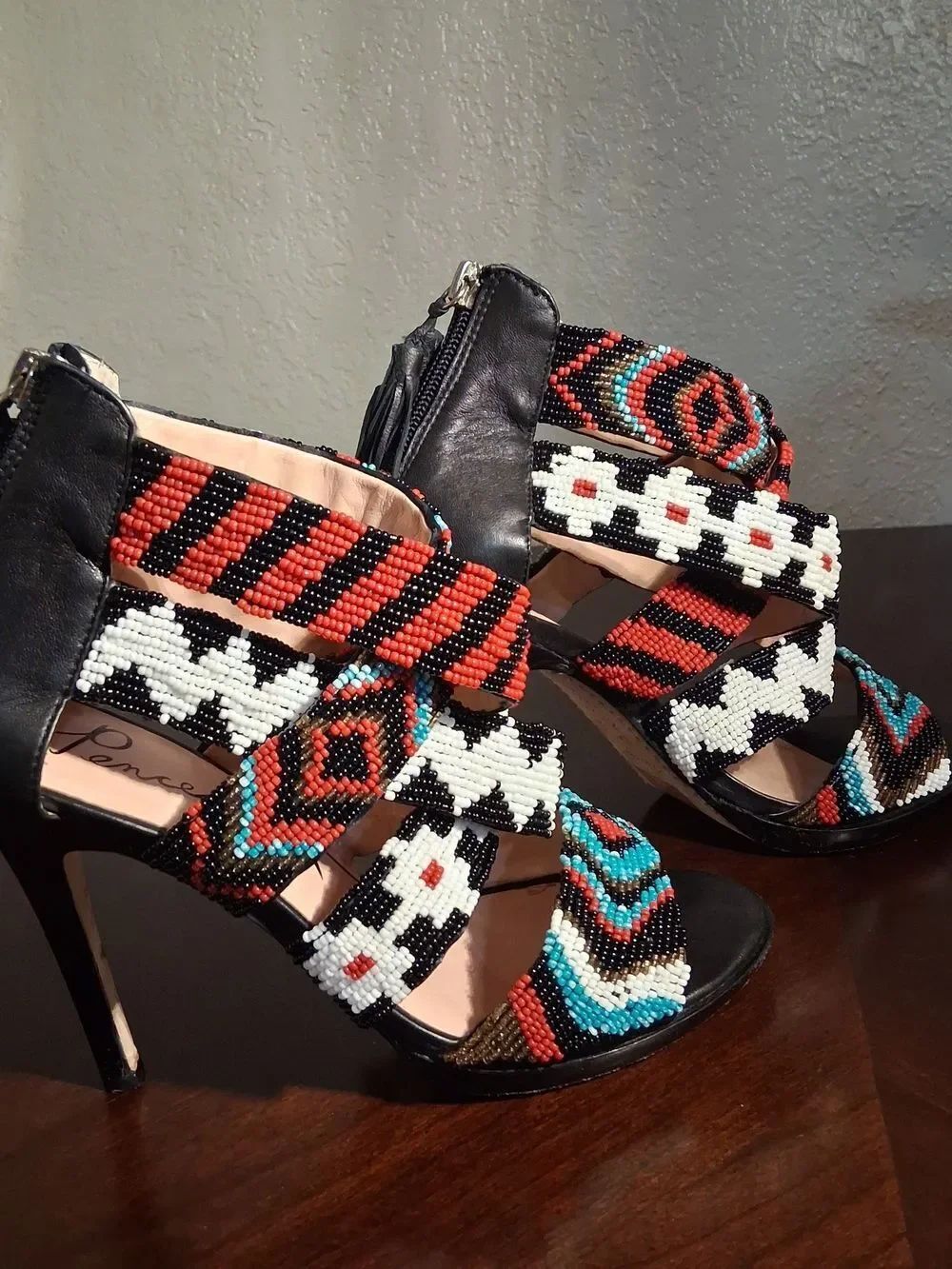 Pencey Multicolor Beaded Strappy High Heels Size 8.5